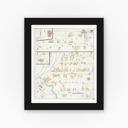 Old map wall art mockup — black gallery frame with white mat — Sanborn Fire Insurance Map from Ashtabula, Ashtabula County, Ohio (1903), Sheet #0019