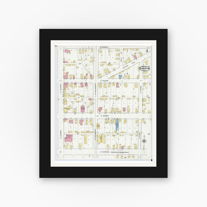 Old map wall art mockup — black gallery frame with white mat — Sanborn Fire Insurance Map from Germantown, Montgomery County, Ohio (1921), Sheet #0004