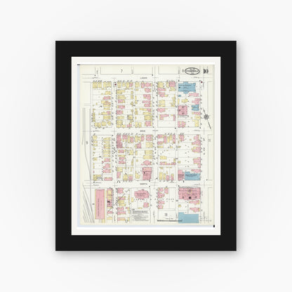 Old map wall art mockup — black gallery frame with white mat — Sanborn Fire Insurance Map from Steubenville, Jefferson County, Ohio (1913), Sheet #0010