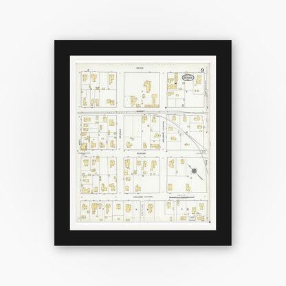 Old map wall art mockup — black gallery frame with white mat — Sanborn Fire Insurance Map from Orange, Orange County, Texas (1919), Sheet #0009