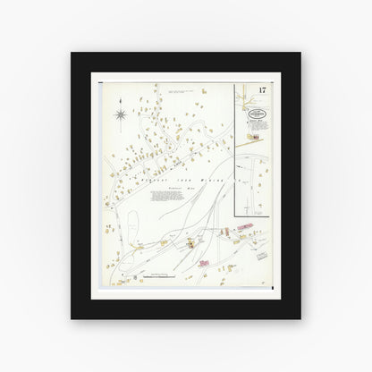 Old map wall art mockup — black gallery frame with white mat — Sanborn Fire Insurance Map from Ironwood, Gogebic County, Michigan (1908), Sheet #0017