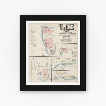 Old map wall art mockup — black gallery frame with white mat — Sanborn Fire Insurance Map from Lee, Berkshire County, Massachusetts (1884) - Complete Map Set