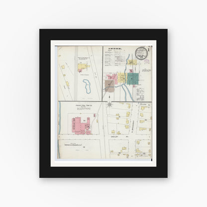Old map wall art mockup — black gallery frame with white mat — Sanborn Fire Insurance Map from Shelby, Richland County, Ohio (1893) - Complete Map Set