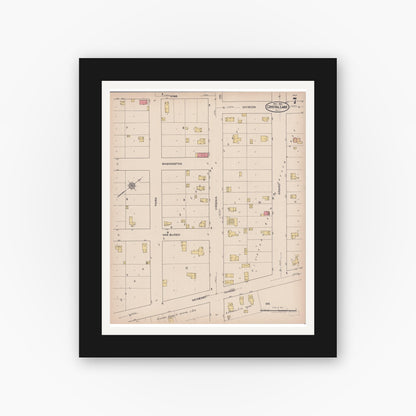 Old map wall art mockup — black gallery frame with white mat — Sanborn Fire Insurance Map from Crystal Lake, McHenry County, Illinois (1921), Sheet #0007