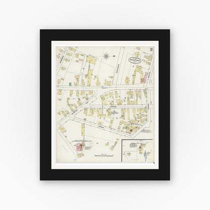 Old map wall art mockup — black gallery frame with white mat — Sanborn Fire Insurance Map from Medford, Middlesex County, Massachusetts (1887), Sheet #0003