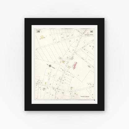 Old map wall art mockup — black gallery frame with white mat — Sanborn Fire Insurance Map from Scituate, Plymouth County, Massachusetts (1944), Sheet #0016