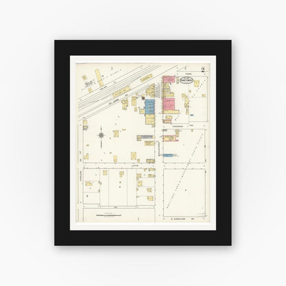 Old map wall art mockup — black gallery frame with white mat — Sanborn Fire Insurance Map from Hastings, St. Johns County, Florida (1921), Sheet #0002