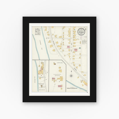 Old map wall art mockup — black gallery frame with white mat — Sanborn Fire Insurance Map from Saltsburg, Indiana County, Pennsylvania (1903), Sheet #0001
