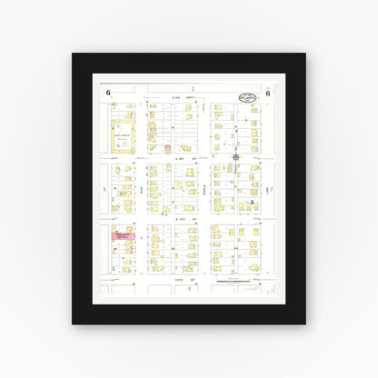 Old map wall art mockup — black gallery frame with white mat — Sanborn Fire Insurance Map from Atlantic, Cass County, Iowa (1923), Sheet #0006
