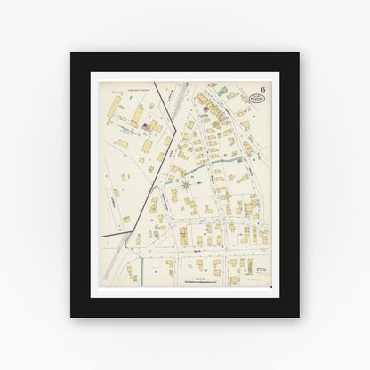 Old map wall art mockup — black gallery frame with white mat — Sanborn Fire Insurance Map from Reading, Middlesex County, Massachusetts (1897), Sheet #0006