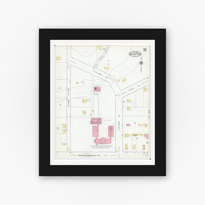 Old map wall art mockup — black gallery frame with white mat — Sanborn Fire Insurance Map from Highland Park, Lake County, Illinois (1918), Sheet #0011