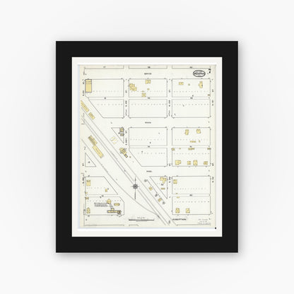 Old map wall art mockup — black gallery frame with white mat — Sanborn Fire Insurance Map from Memphis, Hall County, Texas (1920), Sheet #0007
