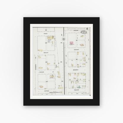 Old map wall art mockup — black gallery frame with white mat — Sanborn Fire Insurance Map from Saint Peter, Nicollet County, Minnesota (1889), Sheet #0002