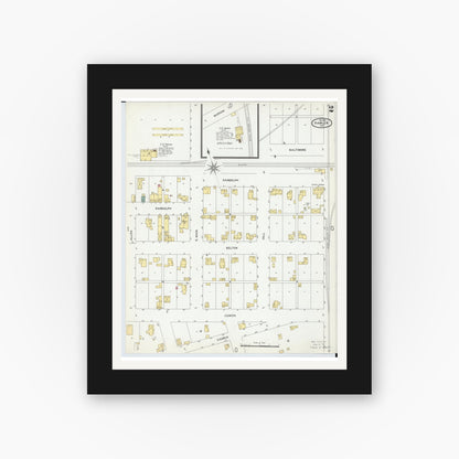 Old map wall art mockup — black gallery frame with white mat — Sanborn Fire Insurance Map from Hamler, Henry County, Ohio (1901), Sheet #0002