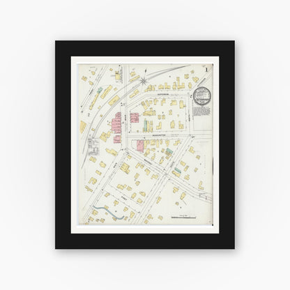 Old map wall art mockup — black gallery frame with white mat — Sanborn Fire Insurance Map from Cattaraugus, Cattaraugus County, New York (1896), Sheet #0001