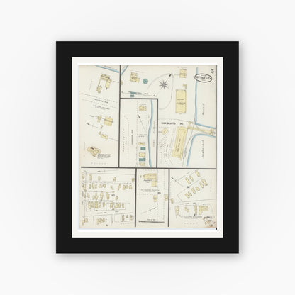 Old map wall art mockup — black gallery frame with white mat — Sanborn Fire Insurance Map from Cottage City, Dukes County, Massachusetts (1887), Sheet #0005