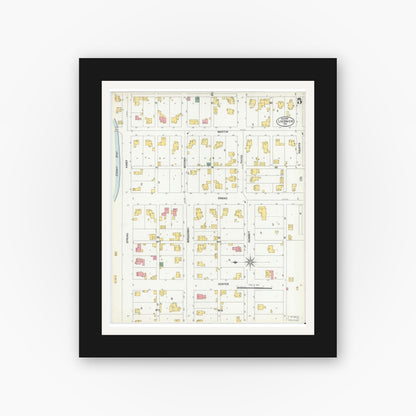 Old map wall art mockup — black gallery frame with white mat — Sanborn Fire Insurance Map from Ligonier, Noble County, Indiana (1901), Sheet #0005