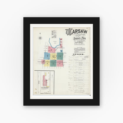Old map wall art mockup — black gallery frame with white mat — Sanborn Fire Insurance Map from Warsaw, Kosciusko County, Indiana (1892) - Complete Map Set