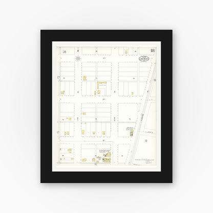 Old map wall art mockup — black gallery frame with white mat — Sanborn Fire Insurance Map from Long Beach, Los Angeles County, California (1902), Sheet #0018