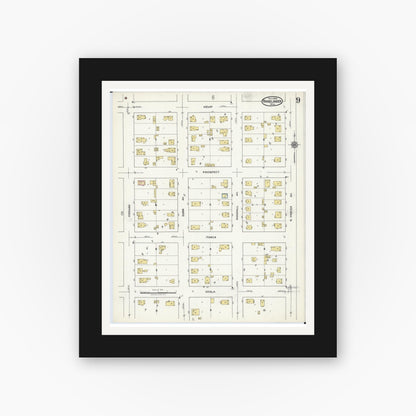 Old map wall art mockup — black gallery frame with white mat — Sanborn Fire Insurance Map from Rhinelander, Oneida County, Wisconsin (1920), Sheet #0009