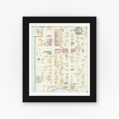Old map wall art mockup — black gallery frame with white mat — Sanborn Fire Insurance Map from Prospect, Marion County, Ohio (1901), Sheet #0001
