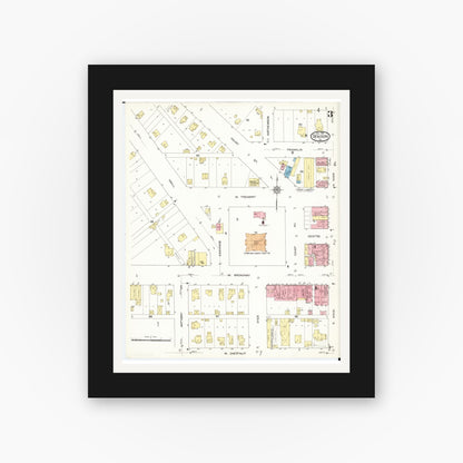 Old map wall art mockup — black gallery frame with white mat — Sanborn Fire Insurance Map from Denison, Crawford County, Iowa (1913), Sheet #0003