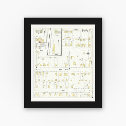 Old map wall art mockup — black gallery frame with white mat — Sanborn Fire Insurance Map from Whitewright, Grayson County, Texas (1911), Sheet #0006