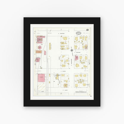 Old map wall art mockup — black gallery frame with white mat — Sanborn Fire Insurance Map from Bryan, Brazos County, Texas (1912), Sheet #0013