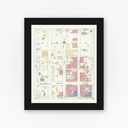 Old map wall art mockup — black gallery frame with white mat — Sanborn Fire Insurance Map from Seguin, Guadalupe County, Texas (1916), Sheet #0008