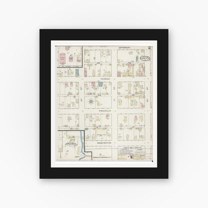 Old map wall art mockup — black gallery frame with white mat — Sanborn Fire Insurance Map from Carlyle, Clinton County, Illinois (1886), Sheet #0002