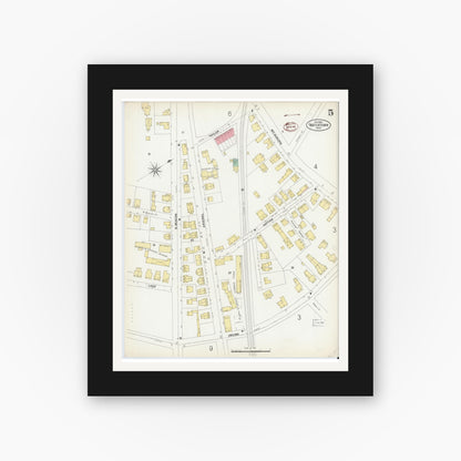 Old map wall art mockup — black gallery frame with white mat — Sanborn Fire Insurance Map from Watertown, Middlesex County, Massachusetts (1899), Sheet #0005