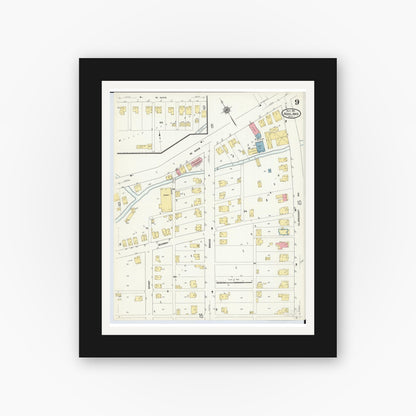 Old map wall art mockup — black gallery frame with white mat — Sanborn Fire Insurance Map from Ashland, Ashland County, Ohio (1911), Sheet #0009