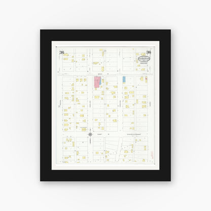 Old map wall art mockup — black gallery frame with white mat — Sanborn Fire Insurance Map from Iron Mountain, Dickinson County, Michigan (1930), Sheet #0036