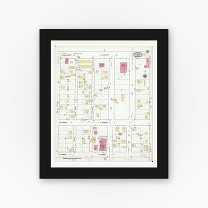 Old map wall art mockup — black gallery frame with white mat — Sanborn Fire Insurance Map from Cloquet, Carlton County, Minnesota (1919), Sheet #0009