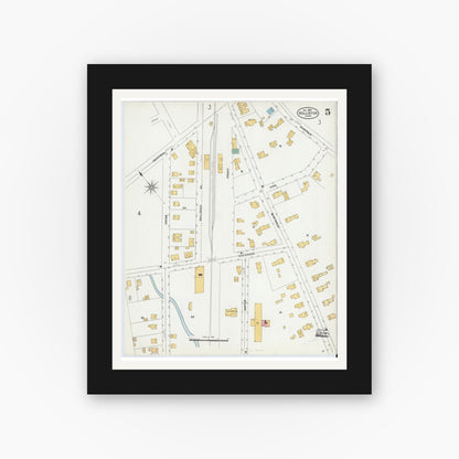 Old map wall art mockup — black gallery frame with white mat — Sanborn Fire Insurance Map from Holliston, Middlesex County, Massachusetts (1906), Sheet #0005