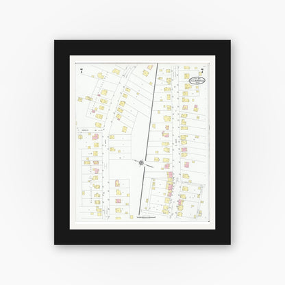 Old map wall art mockup — black gallery frame with white mat — Sanborn Fire Insurance Map from Saint Clairsville, Belmont County, Ohio (1929), Sheet #0007