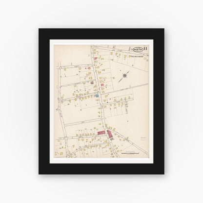 Old map wall art mockup — black gallery frame with white mat — Sanborn Fire Insurance Map from Mount Airy, Surry County, North Carolina (1922), Sheet #0011