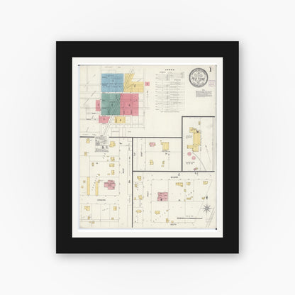 Old map wall art mockup — black gallery frame with white mat — Sanborn Fire Insurance Map from Peotone, Will County, Illinois (1907) - Complete Map Set