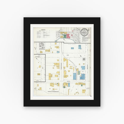 Old map wall art mockup — black gallery frame with white mat — Sanborn Fire Insurance Map from Kerrville, Kerr County, Texas (1904) - Complete Map Set