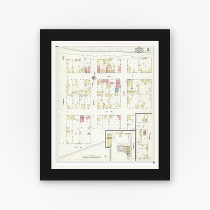 Old map wall art mockup — black gallery frame with white mat — Sanborn Fire Insurance Map from Piketon, Pike County, Ohio (1911), Sheet #0002