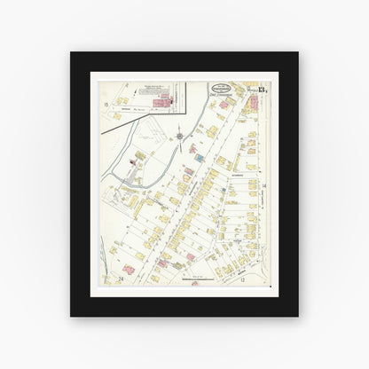 Old map wall art mockup — black gallery frame with white mat — Sanborn Fire Insurance Map from Stroudsburg, Monroe County, Pennsylvania (1912), Sheet #0013
