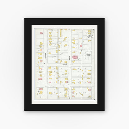Old map wall art mockup — black gallery frame with white mat — Sanborn Fire Insurance Map from Tiffin, Seneca County, Ohio (1901), Sheet #0002