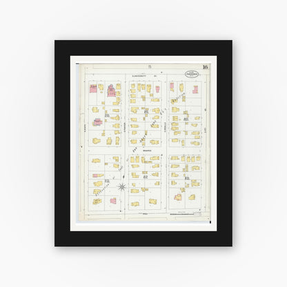 Old map wall art mockup — black gallery frame with white mat — Sanborn Fire Insurance Map from Ann Arbor, Washtenaw County, Michigan (1899), Sheet #0016