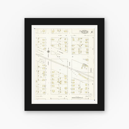 Old map wall art mockup — black gallery frame with white mat — Sanborn Fire Insurance Map from Storm Lake, Buena Vista County, Iowa (1914), Sheet #0004