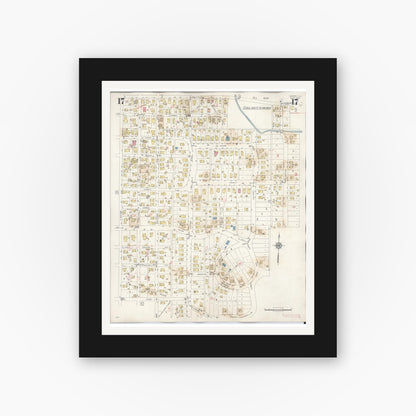 Old map wall art mockup — black gallery frame with white mat — Sanborn Fire Insurance Map from Marion, Williamson County, Illinois (1946), Sheet #0017