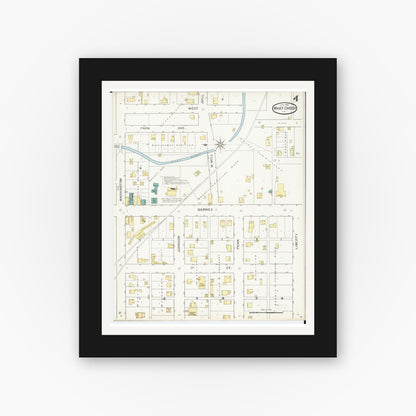 Old map wall art mockup — black gallery frame with white mat — Sanborn Fire Insurance Map from What Cheer, Keokuk County, Iowa (1893), Sheet #0004
