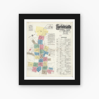 Old map wall art mockup — black gallery frame with white mat — Sanborn Fire Insurance Map from Charlottesville, Independent Cities, Virginia (1913), Sheet #0001