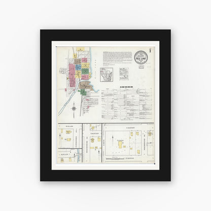 Old map wall art mockup — black gallery frame with white mat — Sanborn Fire Insurance Map from Rice Lake, Barron County, Wisconsin (1917) - Complete Map Set