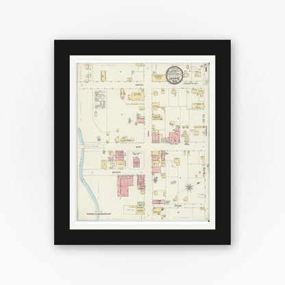 Old map wall art mockup — black gallery frame with white mat — Sanborn Fire Insurance Map from Louisburg, Franklin County, North Carolina (1898) - Complete Map Set