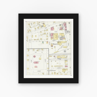 Old map wall art mockup — black gallery frame with white mat — Sanborn Fire Insurance Map from Champaign, Champaign County, Illinois (1897), Sheet #0005
